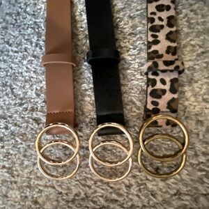 Three women’s extra large belts black brown and animal print